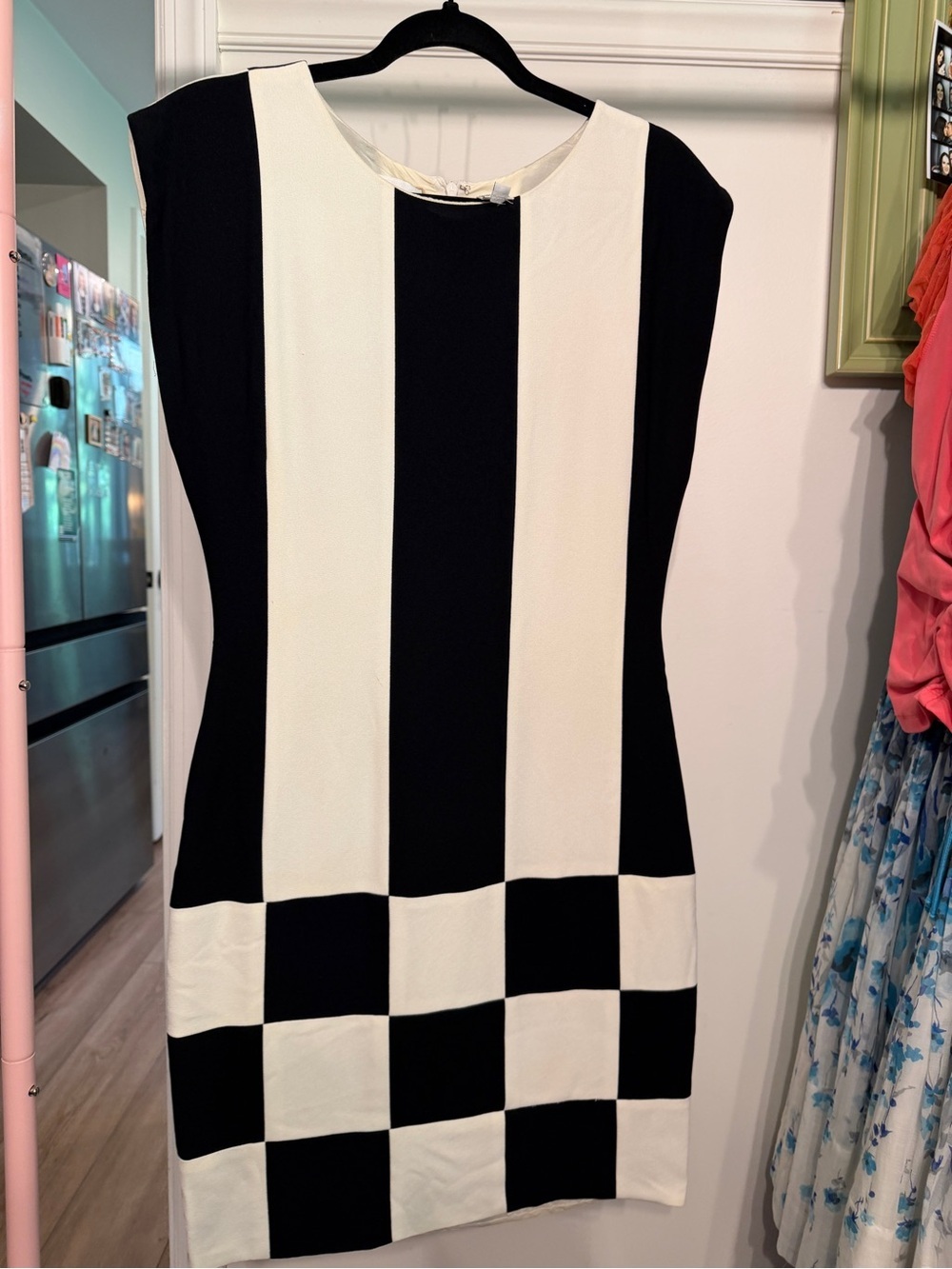 Black & White 1960s Colorblock Stripe Checker Illusion Pinup Cocktail modernist
